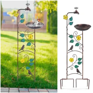 Trellis Bird Baths for Outdoors Faucet Garden Plant Trellis Bird Feeders Backyard Vintage Decor Bird Bath Bowl Can be Paired